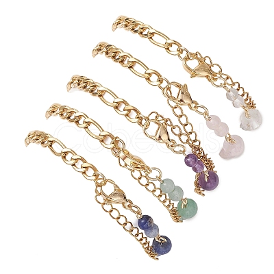 Round & Square Natural Gemstone Beads Link Bracelets BJEW-JB13487-1