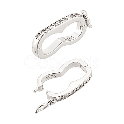 2Pcs 925 Sterling Silver Micro Pave Clear Cubic Zirconia Twister Clasps STER-PH0003-09P-1