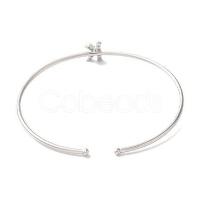 Rack Plating Brass Micro Pave Clear Cubic Zirconia Letter Open Cuff Bangles BJEW-A018-01P-K-1