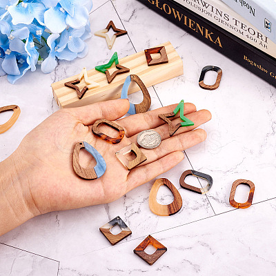 16Pcs 8 Style Opaque Resin & Walnut Wood Pendants RESI-CW0001-15-1
