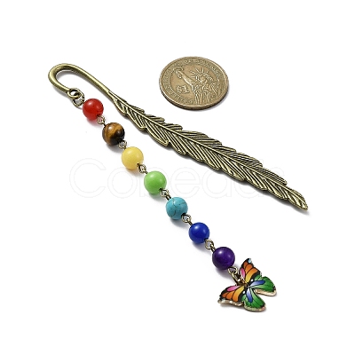 Butterfly Alloy Enamel Pendant Bookmark with Chakra Gemstone Bead AJEW-JK00253-05-1
