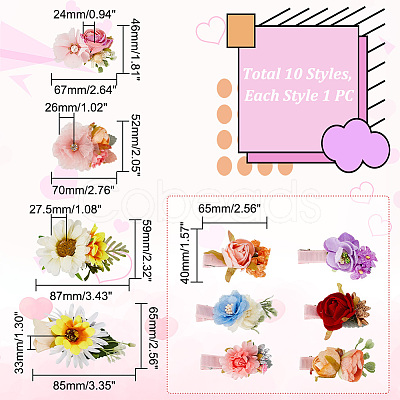 AHADERMAKER 10Pcs 10 Styles Simulation Flower Cloth Alligator Hair Clips PHAR-GA0001-01-1