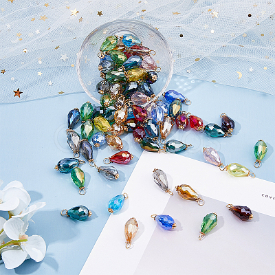 90Pcs 18 Colors Electroplate Glass Pendants PALLOY-AB00137-1
