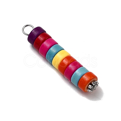 Dyed Synthetic Turquoise Column Pendants PALLOY-JF04536-01-1