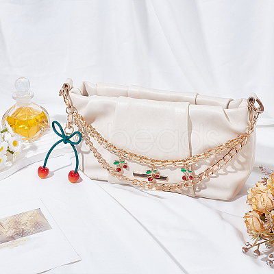 1Pc Zinc Alloy with Resin and PU Leather Dark Red Cherry Purse Decorative Chains AJEW-SC0002-99B-1