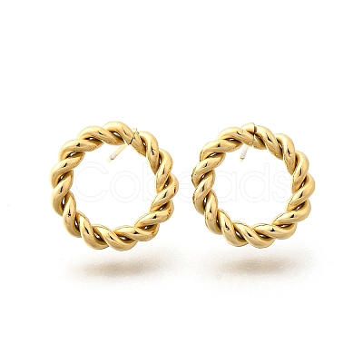 Ion Plating(IP) 304 Stainless Steel Twist Rope Ring Stud Earrings for Woman EJEW-N097-006LG-1