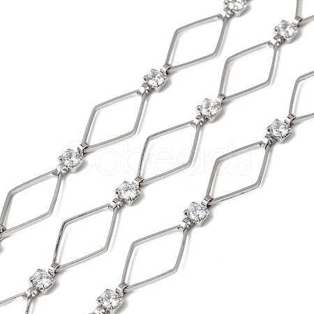 Handmade Brass Pave Clear Cubic Zirconia Rhombus Link Chains CHC-G027-01P-1