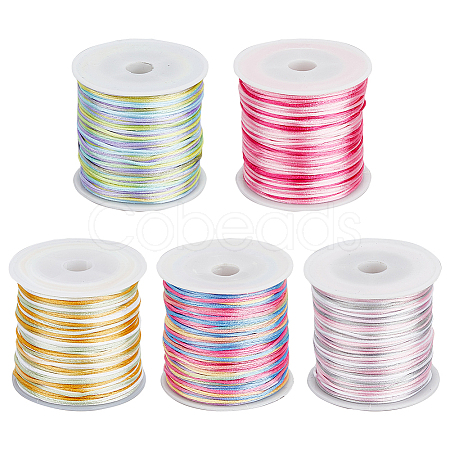 5 Rolls 5 Colors Segment Dyed Nylon Rattail Satin Cords NWIR-FH0001-04B-1