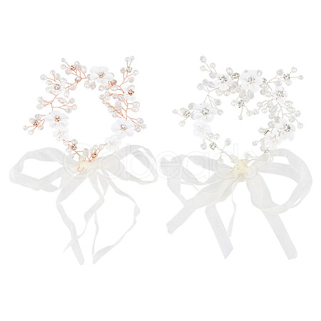 GOMAKERER 2Pcs 2 Colors Wedding Bridal Flower ABS Plastic Imitation Pearl Headband OHAR-GO0001-09-1