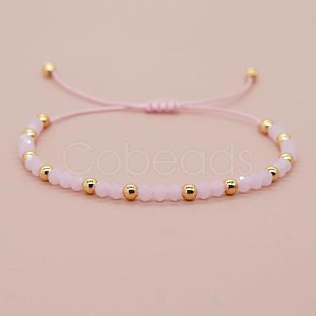 Glass & Brass Round Beads Braided Bead Bracelets RD6595-4-1
