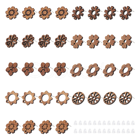 36Pcs 9 Style Walnut Wood Stud Earring Findings MAK-UN0001-43-1