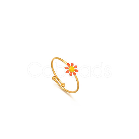 Daisy 304 Stainless Steel Enamel Open Cuff Rings for Women RJEW-M061-01G-07-1