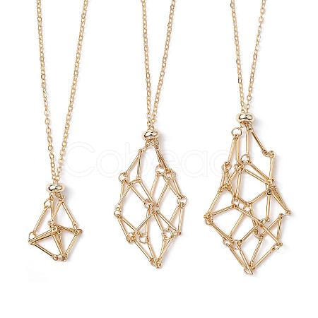 Brass Macrame Pouch Empty Stone Holder for Pendant Necklaces Making NJEW-JN04444-02-1