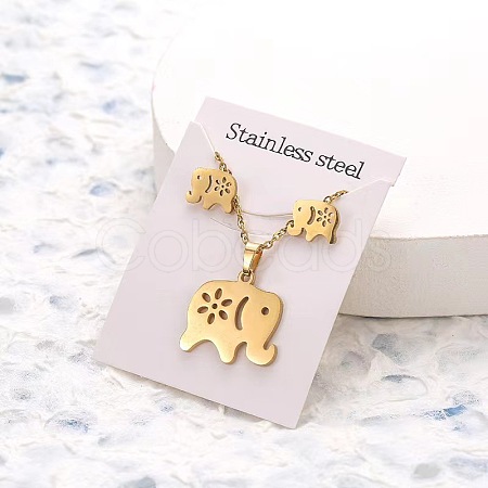 201 Stainless Steel Pendant Necklaces & Stud Earrings Sets FS-WG852B2-14-1