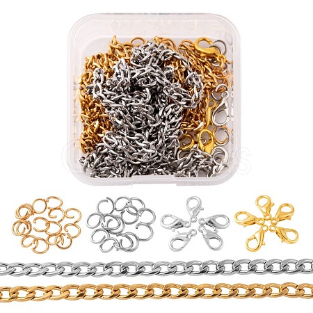 DIY 1.8m 2 Colors Vacuum Plated 304 Stainless Steel Twisted Chain Curb Chains Necklace Making Kits DIY-FS0001-25-1