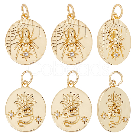 10Pcs 2 Style Rack Plating Brass Cler Cubic Zirconia Pendants KK-BBC0004-60-1