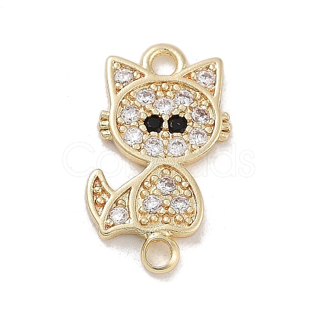 Brass Pave Clear & Black Cubic Zirconia Pet Kitten Connector Charms KK-Z061-01G-01-1