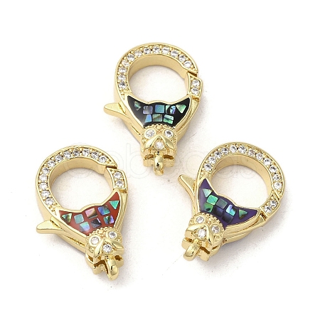 Brass Micro Pave Clear Cubic Zirconia Lobster Claw Clasps KK-K385-009G-1