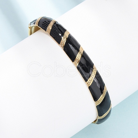 304 Stainless Steel Enamel Bangles for Women BJEW-H637-01G-1