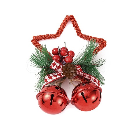 Christmas Plastic Star with Bell Pendant Decorations AJEW-S088-01A-1