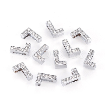 Alloy Initial Slide Charms with Grade A Rhinestones ALRI-R032-L-FF-1