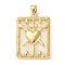 Brass Pave Shell Pendants, Rectangle Charms, Golden, Heart, 24x18x4.5mm, Hole: 5x4mm