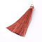 Nylon Thread Tassel Big Pendants Decoration, with Brass Findings, Golden, Chocolate, 63~66x7mm, Hole: 7mm