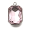 304 Stainless Steel Pendants, with Rhinestone, Stainless Steel Color, Rectangle, Light Amethyst, 18.5x11.5x5.5mm, Hole: 1.8mm