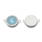 Alloy Enamel Links Connectors, with Crystal Rhinestones, Flat Round with Letter, Silver Color Plated, Letter.G, 22x16x2mm, Hole: 1.8mm