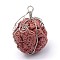 Irregular Synthetic Lava Rock Big Pendants, with Platinum Plated Brass Findings, Dyed, Indian Red, 48x31x33mm, Hole: 6.5mm