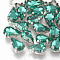 Sew on Rhinestone, Multi-strand Links, Glass Rhinestone, with Brass Prong Settings, Garments Accessories, Faceted, teardrop, Platinum, Sea Green, 10x6.5x4.4mm, Hole: 0.8~1mm