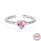 Rhodium Plated 925 Sterling Silver Twist Open Finger Rings, Birthstone Ring, with Cubic Zirconia for Women, Heart Cuff Ring, Real Platinum Plated, Pink, 1.8mm, US Size 7(17.3mm)