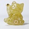 Resin Craft Display Decorations, with Natural Lemon Quartz Chip, Lucky Cat Figurine, for Home Feng Shui Ornament, 63x55x45mm