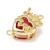 Brass with Glass Dark Red Sacred Heart Connector Charms KK-L253-27G-03-2