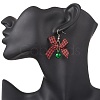 Christmas Bell with Bowknot Brass Handmade Polyester Dangle Earrings EJEW-JE06669-3