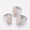 Natural Rose Quartz Wide Band Finger Rings X-RJEW-K224-A12-3
