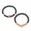 2Pcs 2 Style Synthetic Hematite & Black Stone & Natural Obsidian Stretch Bracelets Set with Cubic Zirconia Skull BJEW-JB08120-04-4