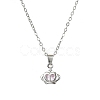 Light Rose Rhinestone Crown Pendant Necklace with Cable Chains NJEW-FZ00019-6