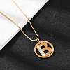 Flat Round with Letter B 304 Stainless Steel Pendant Necklaces & Hoop Earring Jewelry Sets SJEW-L177-08G-3