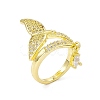 Clear Cubic Zirconia Fishtail Shape with Teardrop Charm Open Cuff Ring RJEW-I091-19G-1