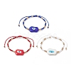 3Pcs 3 Color Evil Eye Lampwork & Glass Seed Braided Bead Bracelets Set for Women BJEW-JB09250-1