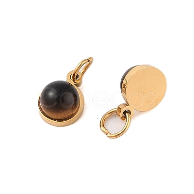 Ion Plating(IP) Natural Tiger Eye Half Round Charms with Jump Ring STAS-A097-05G-05-1