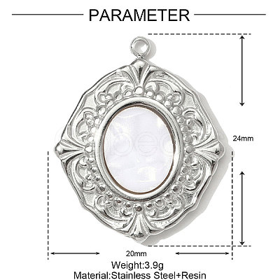 304 Stainless Steel Acrylic Pendants STAS-OY001-40P-1
