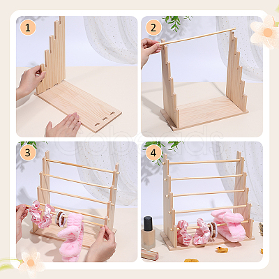 5-Tier Wooden Round Bar Bracelet Organizer Display Riser Stands DJEW-WH0028-064A-1