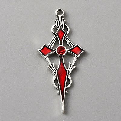 Siam Rhinestone Cross Pendant with Red Enamel ENAM-WH0001-06AS-04-1