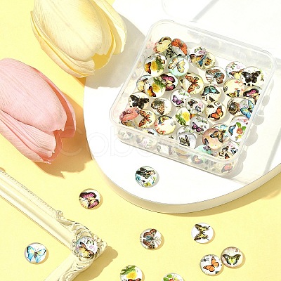 60Pcs Half Round with Butterfly Glass Cabochons GGLA-FS0001-16B-1