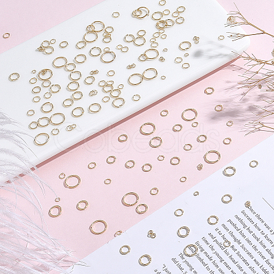 300Pcs 7 Styles Rack Plating Brass Open Jump Rings KK-BBC0027-30G-1