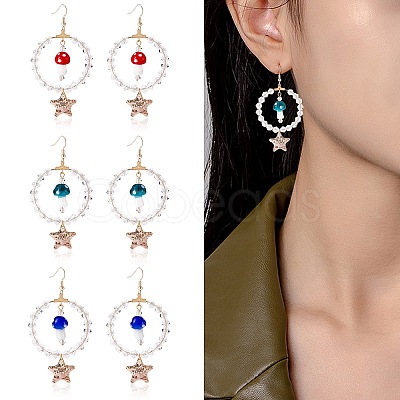 Glass Beaded Big Circle Dangle Earrings EJEW-SW00015-03-1