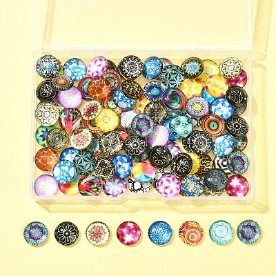 100Pcs Printed Glass Half Round Dome Cabochons GGLA-FS0001-13-1