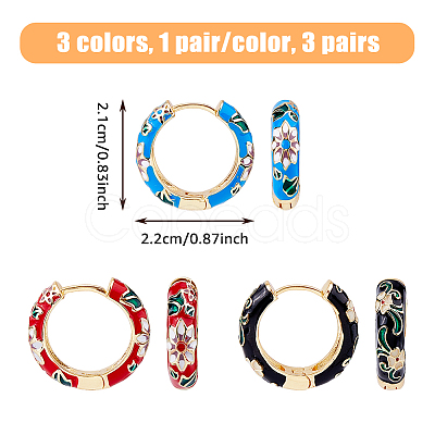 3 Pairs 3 Colors Brass Flower Pattern Hoop Earrings EJEW-FI0003-07-1